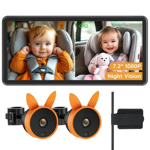 Babyvue BV3PRO 7.2" Dual Car Camera Baby Monitor, 1080P HD Split Screen, IR Night Vision, Double Car Camera for 2 Baby, Easy Setup for Carseat, Perfect for Family Travel, Pet Friendly