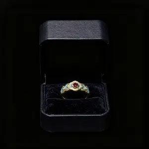 Blue flower enamel drop-painted ruby open ring, a new elegant and noble ring for the index finger, with a court-style design.