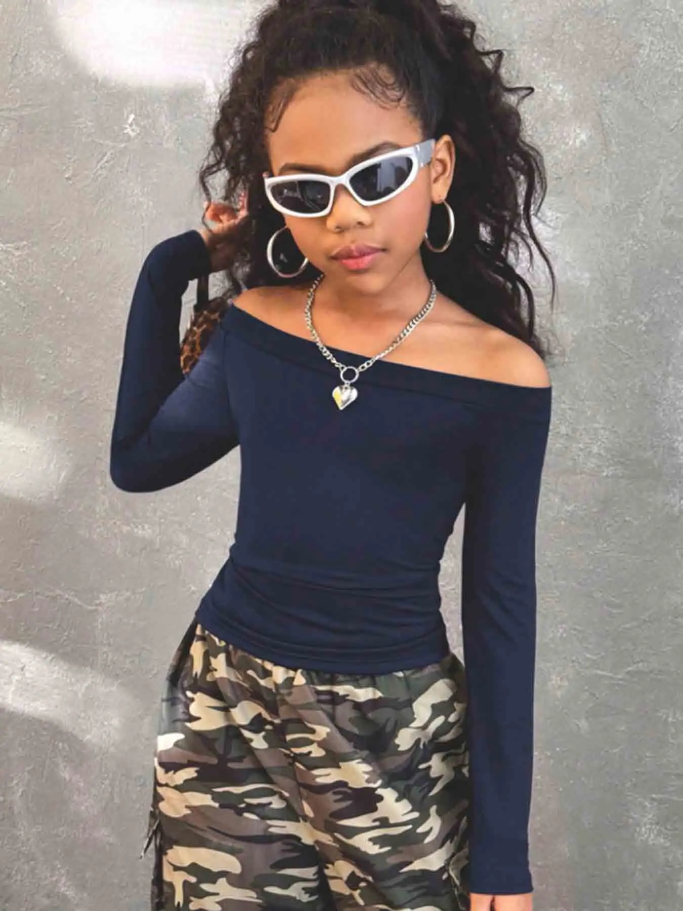 Girls' Classic Plain Slim Fit Fitted One-Shoulder Long Sleeve Top, Casual, Comfortable and Versatile, Perfect for Parties and Daily Wear, Clothes