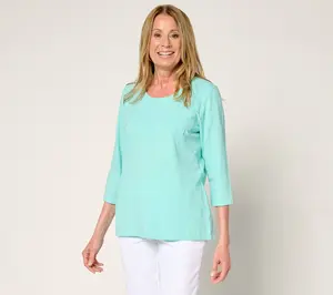 Denim & Co. Petite Embroidered 100% Cotton Jersey Top