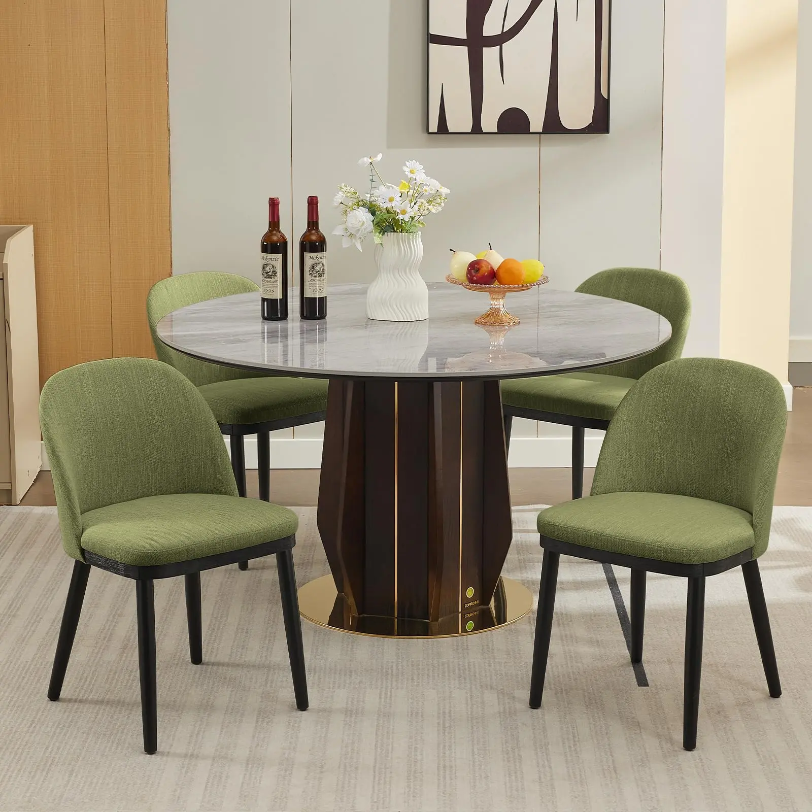 Garvee Mid-Century Modern Dining Chair Set in Green with Curved Backrest Ergonomic Design for Dining Room Kitchen Restaurant or Cafe Sturdy Rubberwood Legs Adjustable Footpads