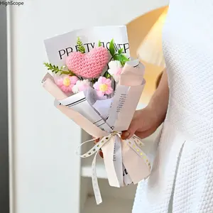 Handcrafted Knitted Puff Heart Flower Bouquet, Fashion Accessory Decor Ornaments