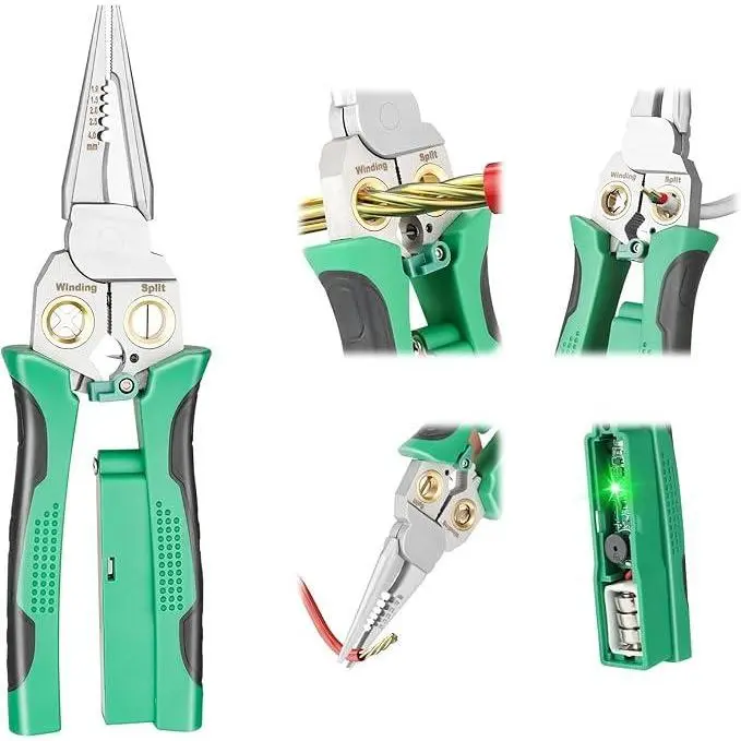 Fathers Day Gifts 8 in 1 Wire Stripper Twister for Cutting and Pulling Wires, Cable Scissors,Voltage Tester Pliers, 12V to 250V Live,Null,Hot Wire Judgment AC DC, Audible and Flashing LED Alarms Fathersdaygift