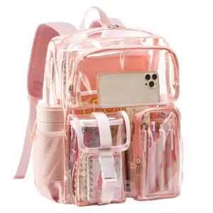 Vorspack Clear Backpack for School - Heavy Duty Transparent Bookbag for Girls Boys Large See Through backpacks for Work, College, Travel - Pink