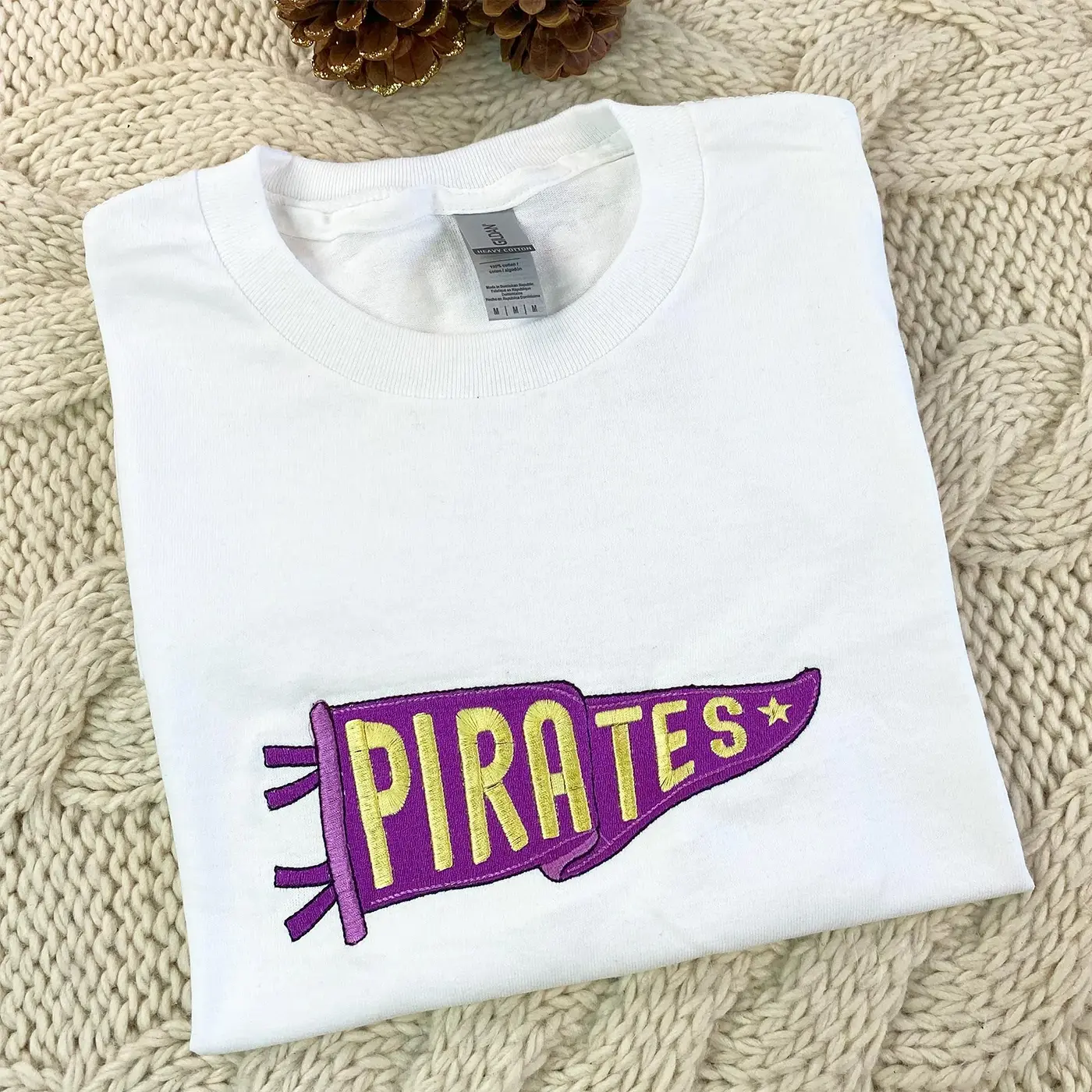Embroidered Pennant Sweatshirt with Team Name, Custom Pennant Crewneck, High School College Crewneck, Game Day, Friend Gift