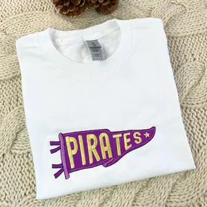 Embroidered Pennant Sweatshirt with Team Name, Custom Pennant Crewneck, High School College Crewneck, Game Day, Friend Gift