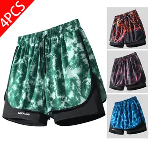 4-Pack Men's 2-in-1 Print Athletic Shorts, Quick Dry Tie-Dye/Lightning Pattern Running Shorts with Liner, Breathable Workout Gym Shorts for Sports, Training & Summer Casual Wear quick-dry   men’s shorts   polynesian shorts