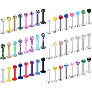 48-50Pcs 16G Surgical Steel Lip Rings for Women Acrylic Labret Studs Monroe Conch Cartilage Tragus Helix Earrings Body Piercing Jewelry
