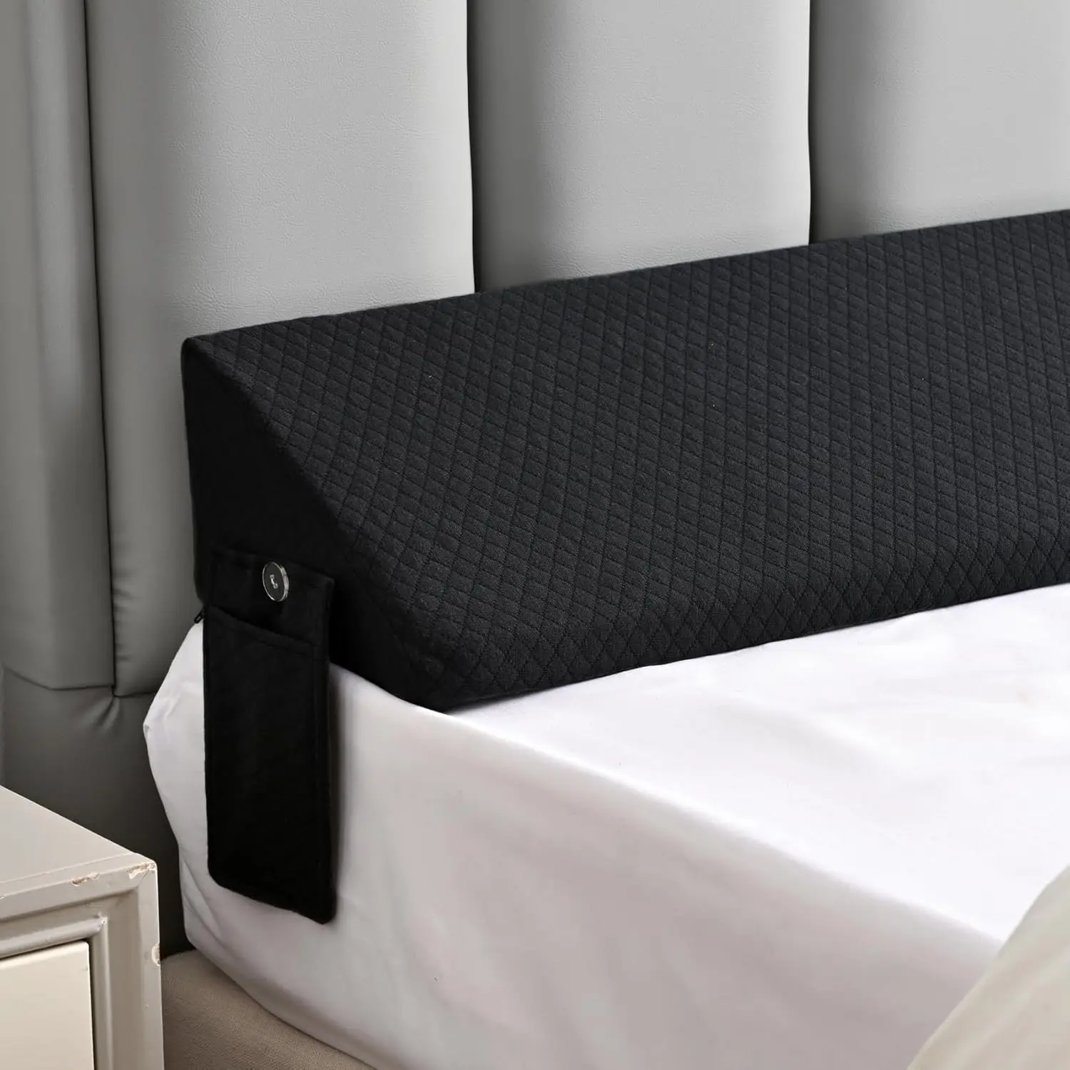 Twin Bed Wedge Pillow for Bed Gap Filler/Headboard Gap Black Long Triangle Corner Pillows with Pockets,Dense Foam,Pillow Prevents Stuff Drops,Between Twin Mattress and Frames Home Beds Accessories