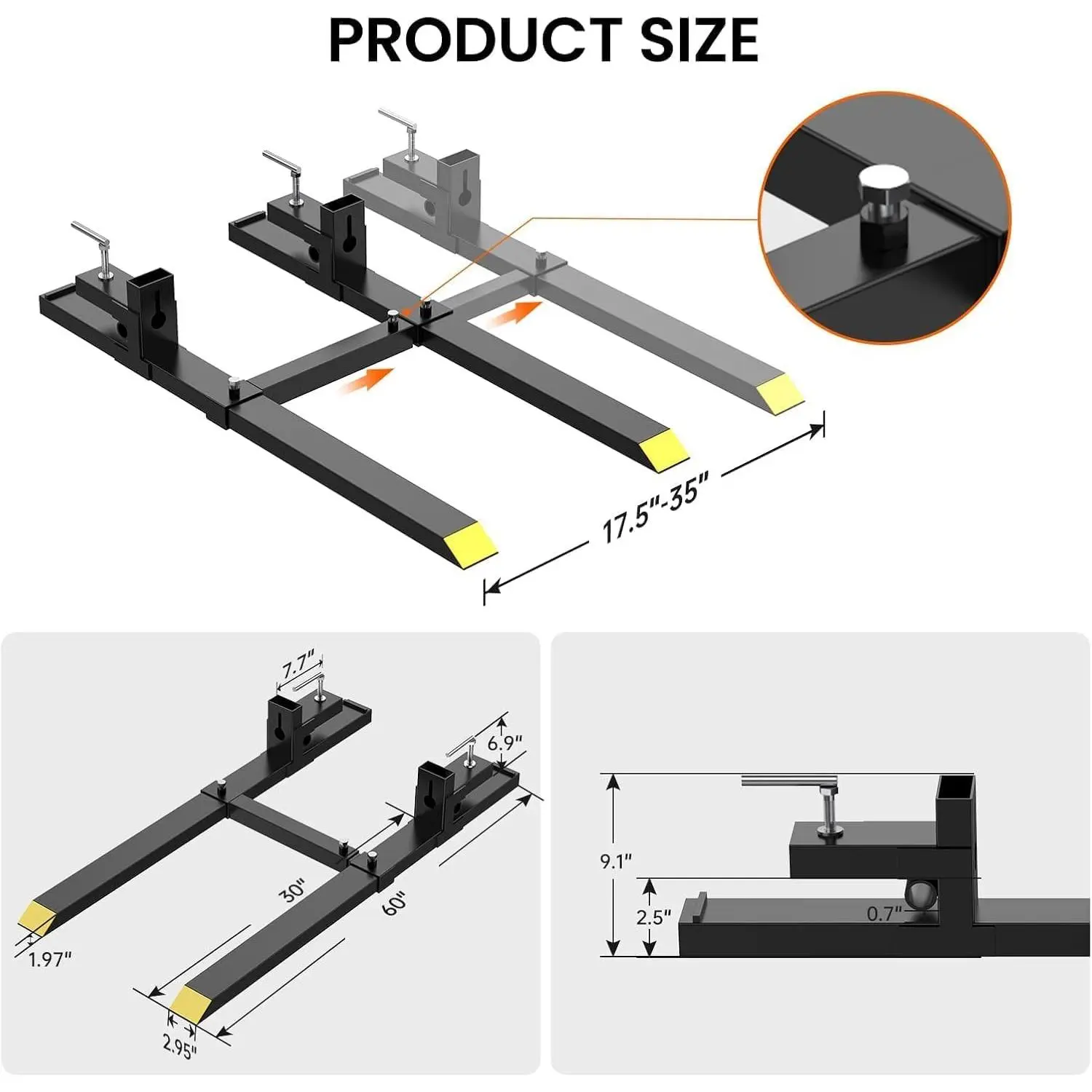 GARVEE Pallet Forks 60" 4000lbs Load Clamp On Pallet Forks with Adjustable Stabilizer Bar, Heavy Duty Forks for Tractor Bucket for Box, Fence Installation, Lumber and Hay Bale