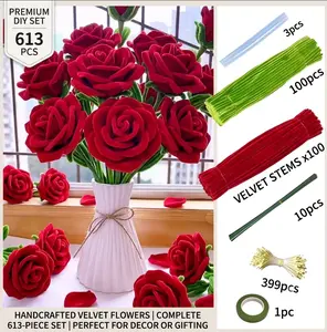 613-Piece Pipe Cleaner Flower Craft Kit, Chenille Stems with Flower Stems, Floral Tape, Stamen, Rubber Strip for DIY Floral Arranging & Decorations thick