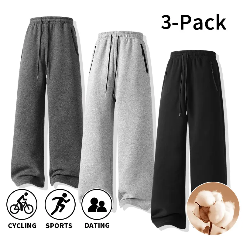 3 Pack Cotton Straight Leg Sweatpants | Versatile casual bottoms for all seasons, featuring practical pockets