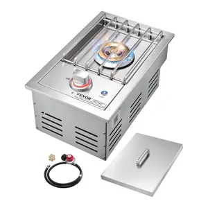 VEVOR Single Grilling Side Burner, 15, 000BTU Liquid Propane Side Burner for Outdoor Kitchen, Convertible to Natural Gas, 304 Stainless Steel Built - in Single Grill Burners for BBQ Grill IslandVEVOR Super Brand Day