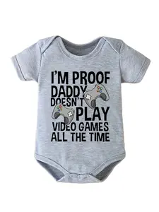 Unisex Infant Short Sleeve Knit Bodysuit - 100% Polyester, Slight Stretch, Casual Crew Neck, All-Season Regular Fit, "I'm Proof Daddy Doesn't Play Video Games All The Time" Print, Baby Girls Clothing, Baby Boy Clothes, Newborn Gift, Outdoor Use