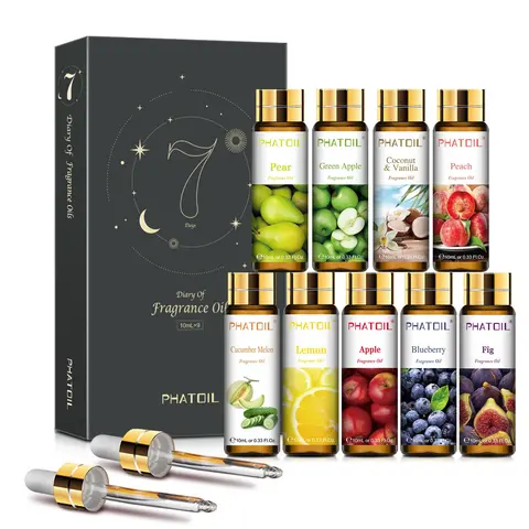 10ml Essential Oil Set, 9 Counts/box Multifunctional Fruit Aroma Essential Oil, Natural Diffuser Essential Oil for Bathroom, Bedroom, Living Room, Office