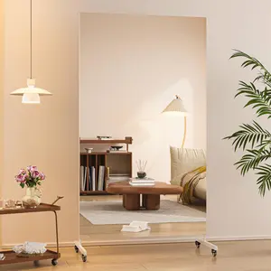 Hasipu Home Gym Mirror 360° Swivel on Wheels, Extra Large Full Body Rolling Mirror, Tempered Glass Easy to Move Full Length Mirror for Yoga Studio, Bedroom, Dancing Studio, White