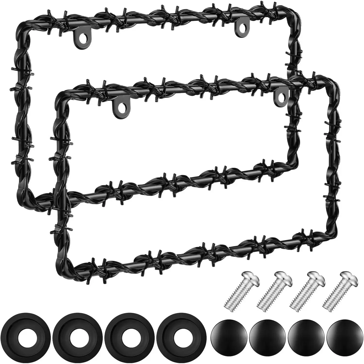 Unisex 2 Plastic Universal License Plate Holders - Barbed Wire Coconut Motif Frames, 2-Hole, Includes Screws, Compatible with American Standard Plates (Black)
