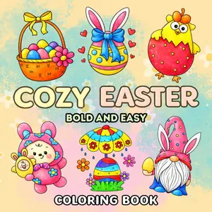 Cozy Easter Bold And Easy Coloring Book: 50 Relaxing Easter Pages With Cute Bunnies, Chicks, Eggs And Cozy Spring Scenes