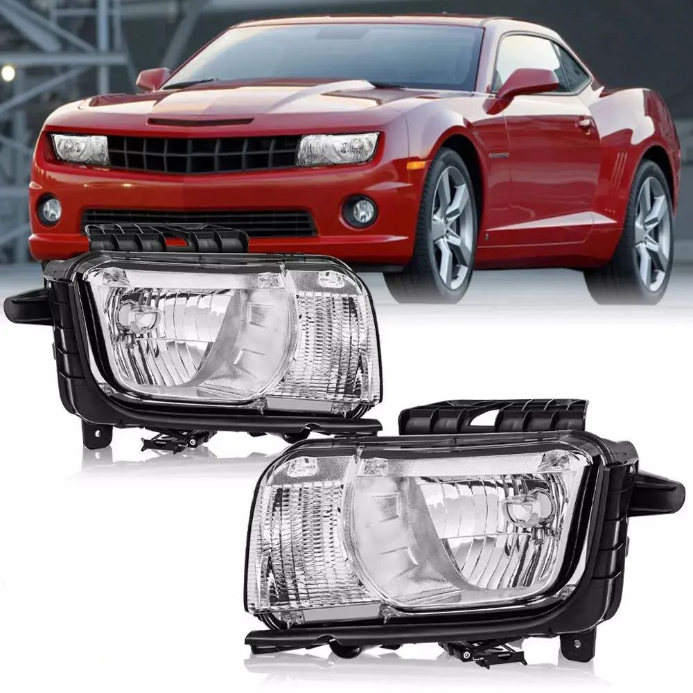 Chrome Inner Clear Lens Headlights Front Lamp For 2010-2013 Chevy Camaro Halogen LH+RH Replacement