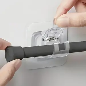 12 Self-Adhesive Curtain Rod Brackets and Hooks, No Drilling Nail-Free Installation, Multi-Purpose for Bathroom Kitchen Bedroom - Transparent