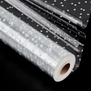 120 ft Clear Cellophane Wrap Roll (120 Ft x 34 in), 3 Mil Thicken Irregular White Dot Cellophane Gift Wrapping Paper Roll for Flower Bouquet Christmas Gift Baskets Wrap Extra Wide