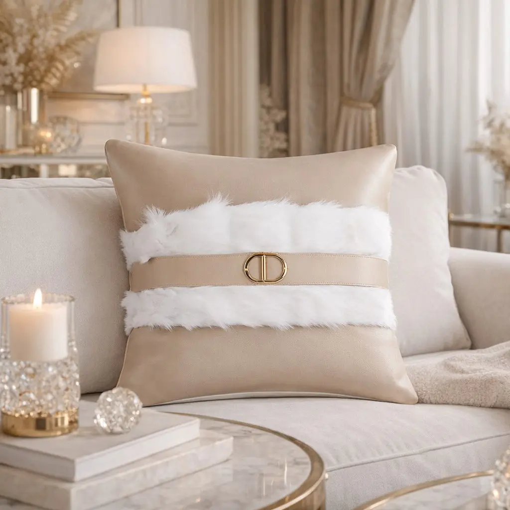 Atlas Ivory Beige Faux Fur Pillow