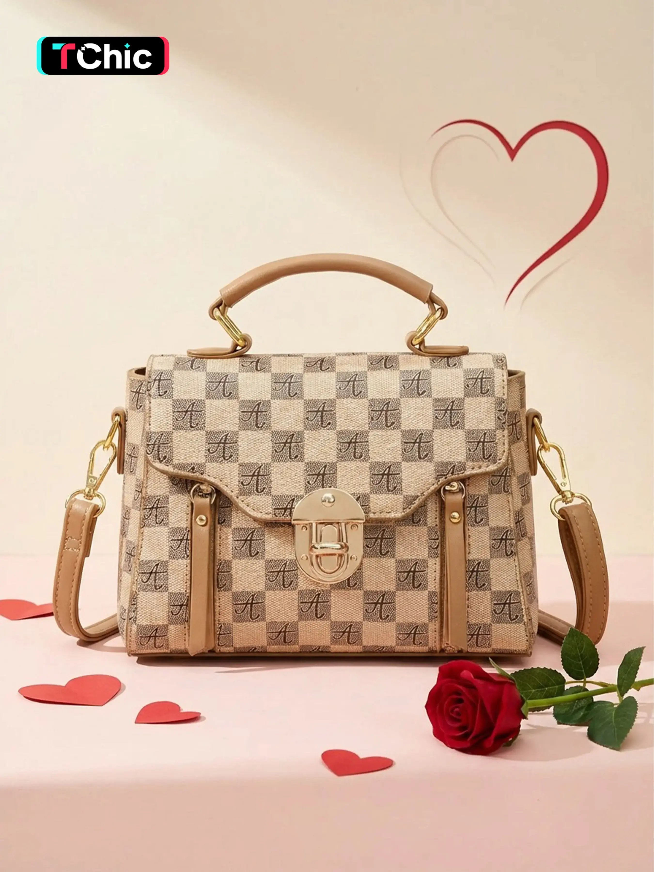 〖Valentines Day〗Leather Handbag, Casual Handbag Satchel, Casual Trendy Purses, Trendy Practical Design, Perfect for Daily Use, Must-Have Fashion Accessory for Stylish People, Fashionable Patterned Bag, Letter Print Handbag, Letter Printed Handbag