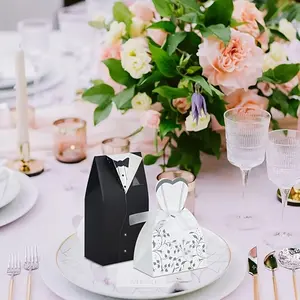 100pcs Small Wedding Party, Bride and Groom Candy Boxes for Bridal Shower Decorations Dress and Tuxedo Favor Boxes, Gift Box