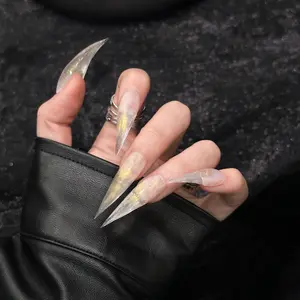 Handmade False Nails, Dragon Claw Design, Clear Gold Powder, Super Shiny, Extra Long Pointy, High Transparency, Versatile Nail Tips