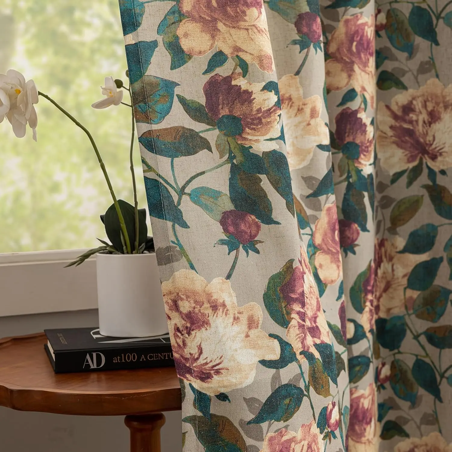Floral Drapes 63 Inch Length - Antique Linen Botanical Toile Curtains for Bedroom 2 Panels, Rustic Country  Grommet Light Filtering Grandma Core Decor, 50W x 63L Inch, Taupe