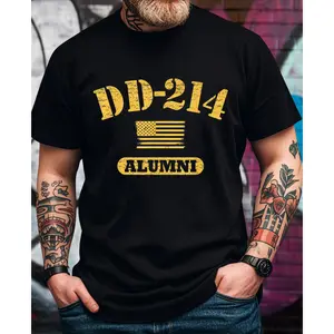 Vintage DD 214 Alumni American Army Graphic T-Shirt for Men - Funny Saying, Short Sleeve, Crew Neck, Classic Fit Tee - Ideal Christmas Gift for Husband, Dad, Grandpa