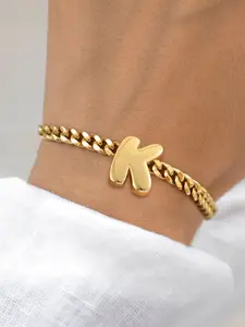 Elegant Big Bubble Letter Bracelet for Women, Stainless Steel Cuban Chain, Fashionable Classic Design, All Seasons Jewelry