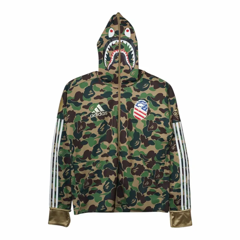 BAPE x adidas SB Shark Logo Full Zip Hooded Sweatshirt 1st Camo Green Multi
