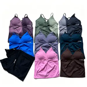DFYNE Studio Set - Elegant V-Neck Bra Tank & High-Waisted Flare Pants, Seamless Ultra-Comfort Yoga & Lounge Workout Duo