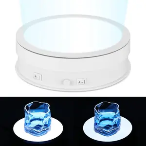 Rotating Display Stand with LED Light, 7.9in/44lb Turntable 360 Degrees Lighting for Jewelry, Crystal, Product, Photography, Video, Live (White)