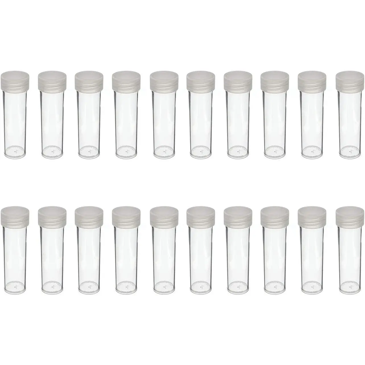Round Clear Plastic Penny Cent Size Coin Storage Tube Holders with Screw on Lid Transparent 20pcs