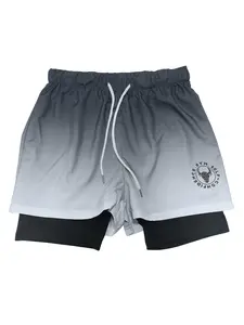 Men's 2 in 1 Ombre Print Drawstring Waist Shorts, Regular Fit Casual Soft Comfy Letter & Bull Head Print Straight Leg Shorts for Daily Outdoor Wear, Men's Bottoms for All Seasons