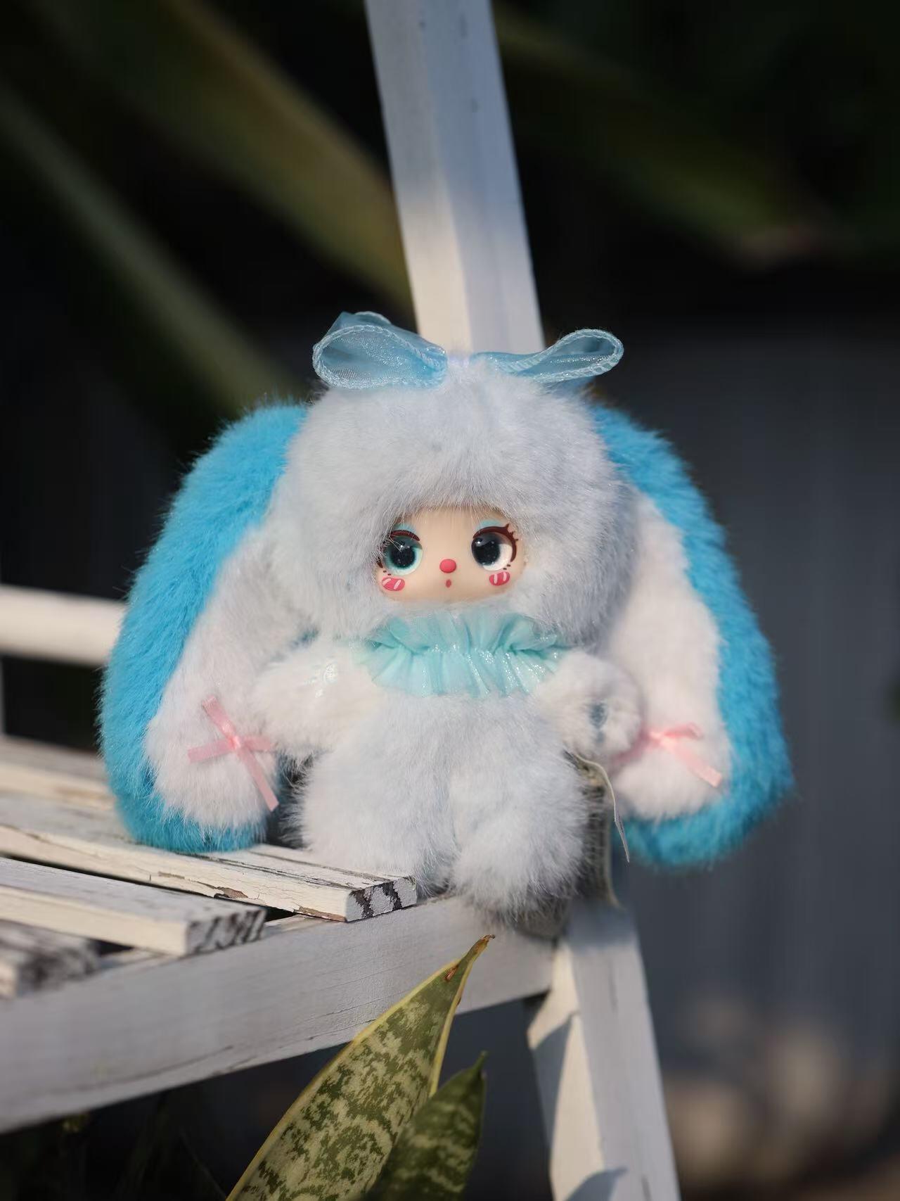 LISM Liila‘s rainbow candy rabbit plush toy doll，Bunny Plush Dolls，Soft Furry Collectibles，Backpack or clothing decoration，Stuffed Animal