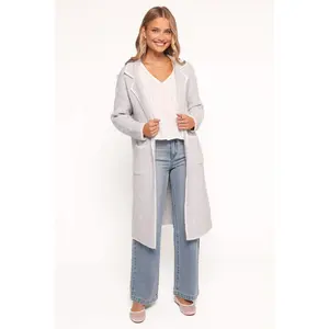Katia Contrast Trim Coatigan - Light Grey