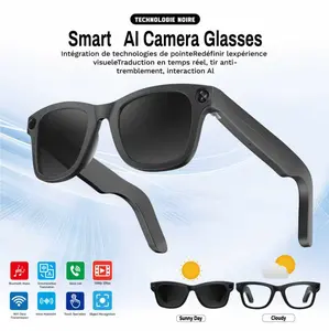 Evomi Touch-Control bluetooth smart glasses camera withHD Cameras Bluetooth Voice CommunicationLightweight Design Dual InterchangeableLenses Day Night Switch Surround SoundSpeakers Device Wearable bluetooth glasses Black