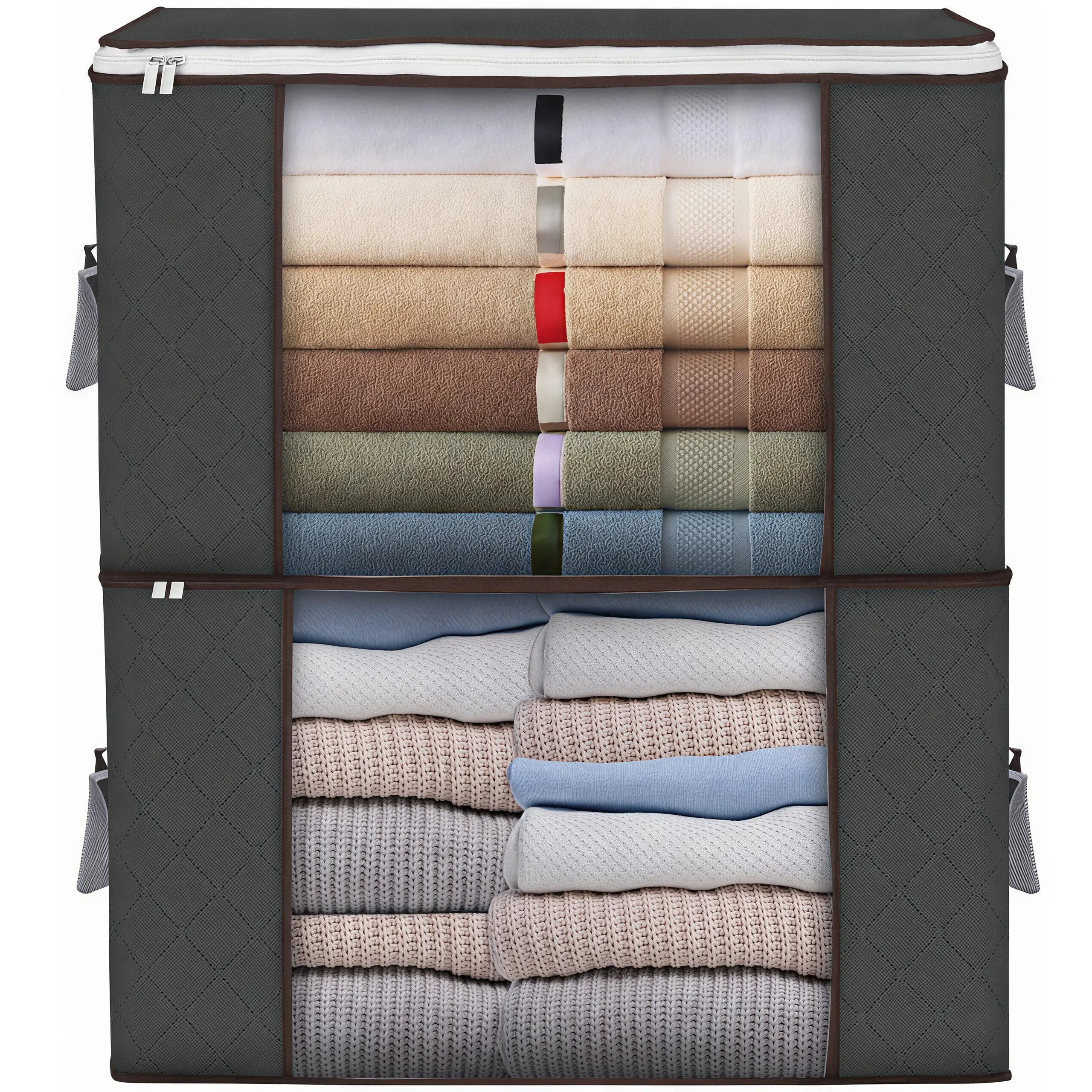 LMMAKE 2PCS Large Foldable Storage Bags with Reinforced Handles - Home Closet, Window Organizers for Clothes, Blankets, Comforters
