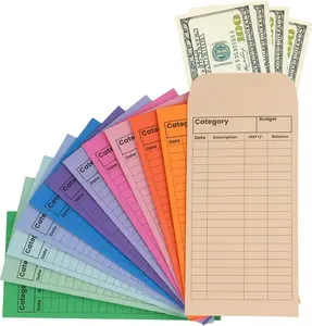 36 Pack Cardstock Budget Envelopes, 12 Colors Cash Envelopes, 200gsm Thick Money Envelopes, 7.0 x 3.5 Inch Large Size, No Hole Stuffing Envelope Alternative for Budgeting, Saving, Expense Organizer