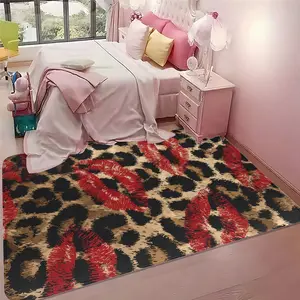 Vintage Leopard Print Floor Mat, Bedroom Bedside Atmosphere Rug, Anti-Slip Entrance Mat, 1pc Retro Style Carpet