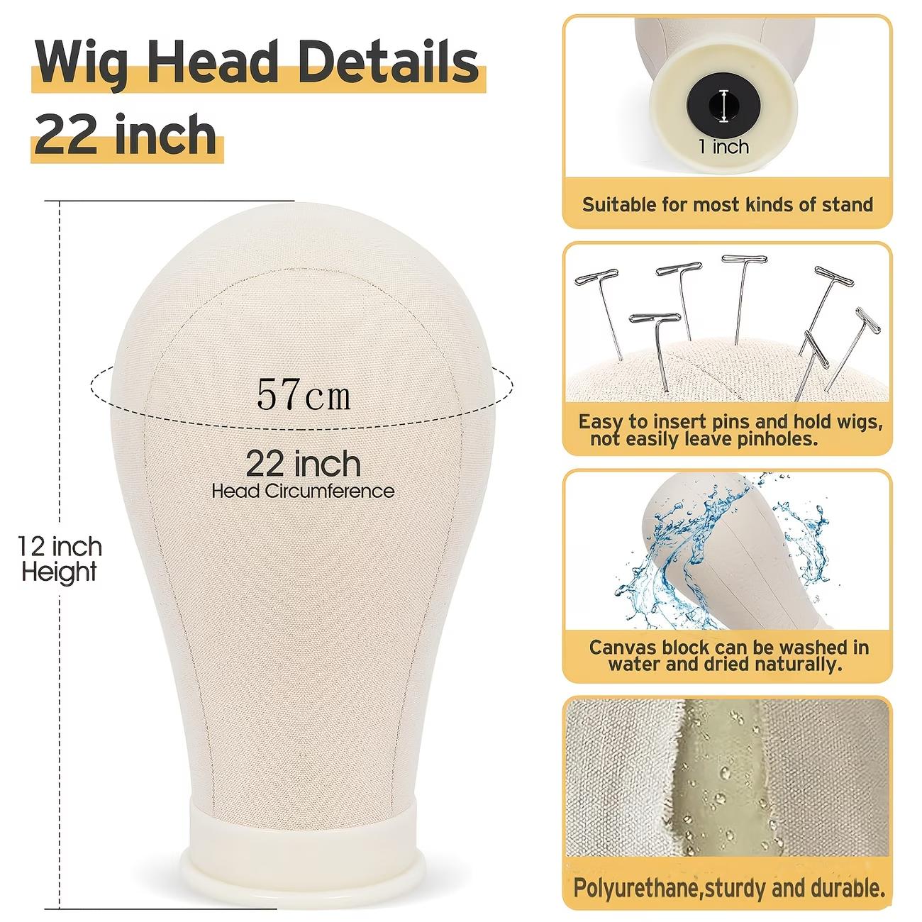 22" Canvas Cork Wig Mannequin Head Tripod Set with Table C Clamp Holder, Professional Wig Model for Making Styling Drying & Hair Replacement stand