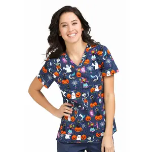 Clearance Med Couture Anna Boo Bash Halloween Printed Scrub Top