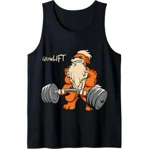 Growlift Anime Gym Tank Top, Funny Growlithe Inspired Tank, Classic Retro Workout Tank, Vintage Strength Training Tank, Retro Powerlifting Gym Tank For Anime Fans