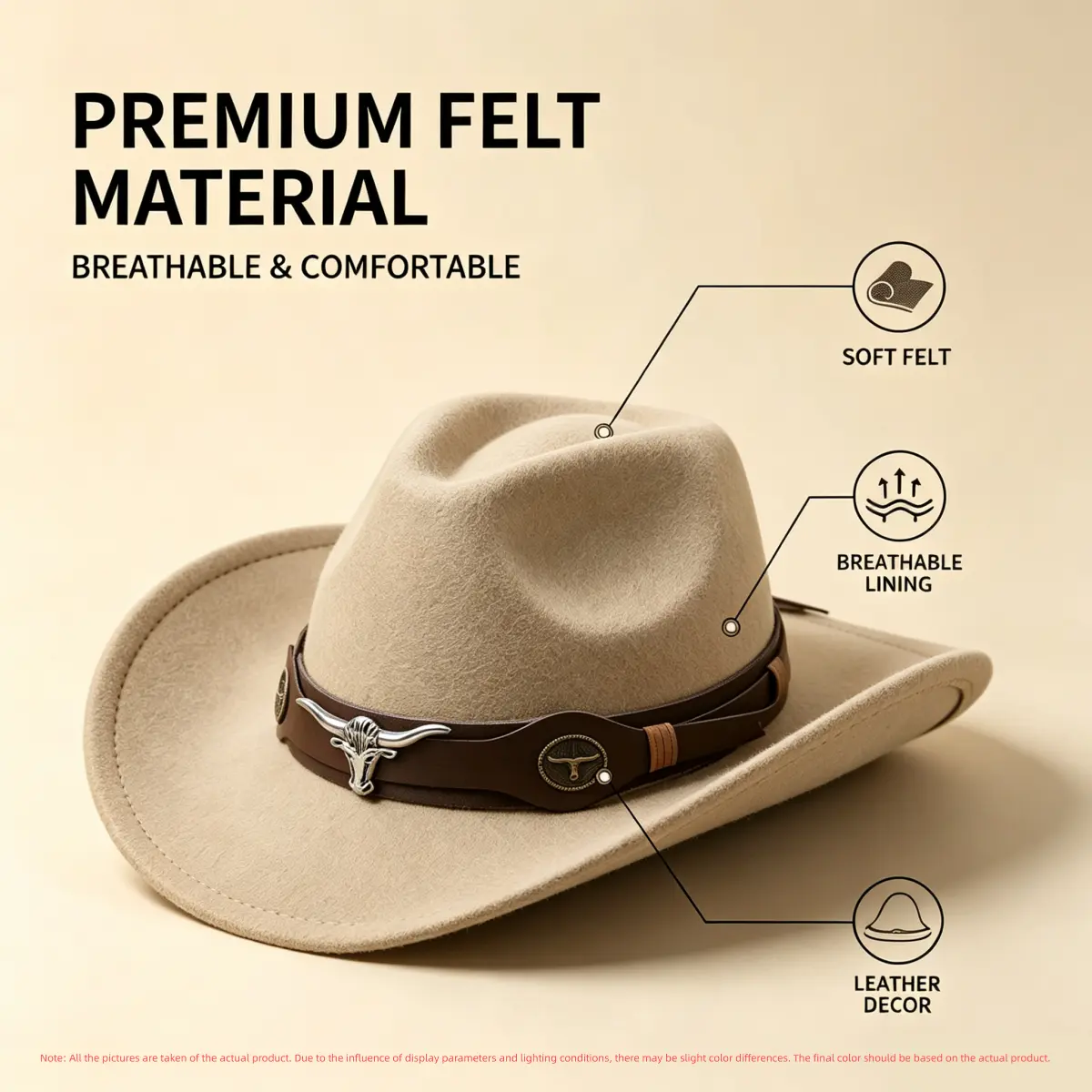 Unisex Retro Wool Felt Cowboy Hat - Classic Rolled-Edge Style, 3D Metal Bull Head Logo, Breathable, Shape-Retaining Structure, Sun Protection for Riding, Outdoor Hiking, Casual, Commute, Army Green, Sport, Uv Prevention, Vintage
