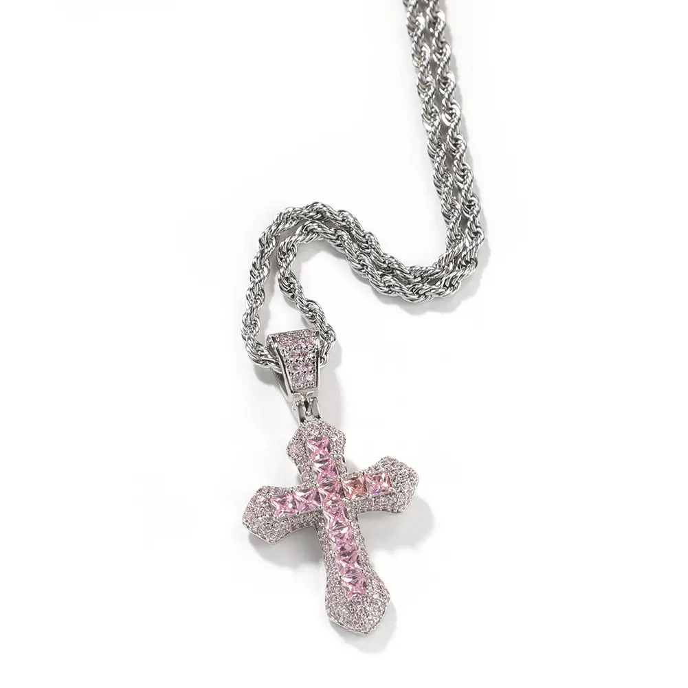 Silver pink pendant+3mm 24inch stainless