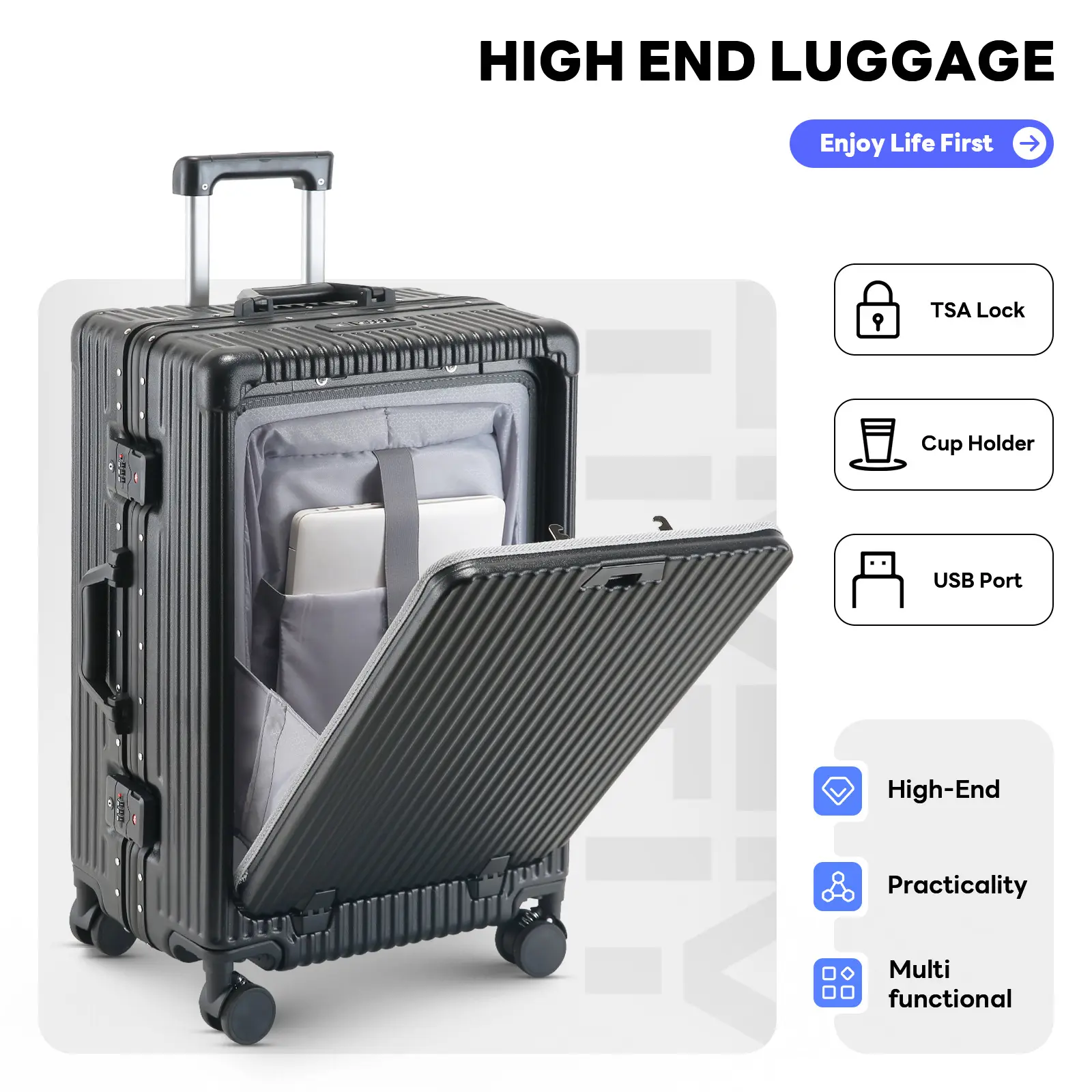 TIYFIY 20/24 Inch Unisex Set: PC+ABS Expandable Suitcase with USB