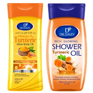2pcs DR.DAVEY Turmeric Omega-3 Glow Body Oil+Turmeric Glowing Shower Oil set, skin care oil moisturizing, Moisture and hydrating care suitable for all seasons portable for travel for Body, Face, Hand,Foot, Lip, Eye